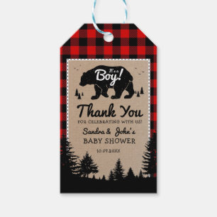 Étiquettes-cadeau Faveur de Baby Shower Aventure Ours Bûcheron Rusti