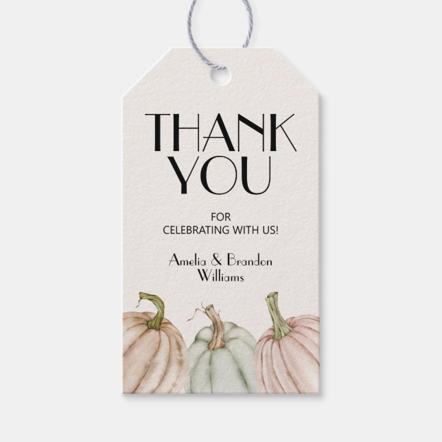 Étiquettes-cadeau Faveur de Baby Shower Genre Neutre Citrouilles (Devant)