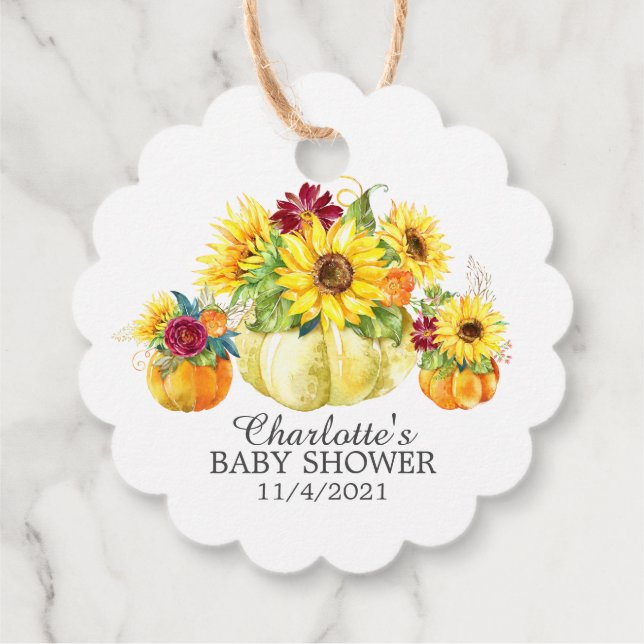 Étiquettes Cadeau Faveur de Baby Shower Merci Tournesol Citrouille (Dos)