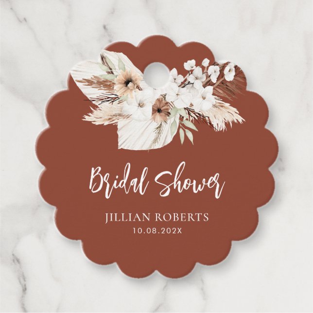 Étiquettes Cadeau faveur de boho terracotta fleurs blanches pour une (Devant)