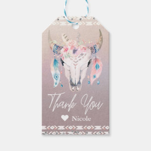 Étiquettes-cadeau Faveur de fête Crâne de Vache Floral Bohème Glamou