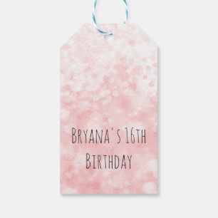 Étiquettes-cadeau Faveur de fête d'anniversaire pailletée rose pêche