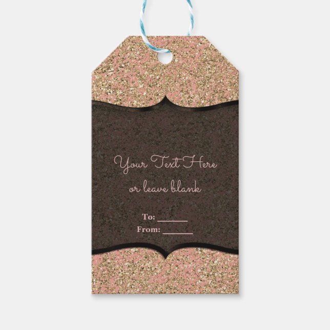 Étiquettes-cadeau Faveur de fête de Glam noir et paillettes rose et  (Devant)