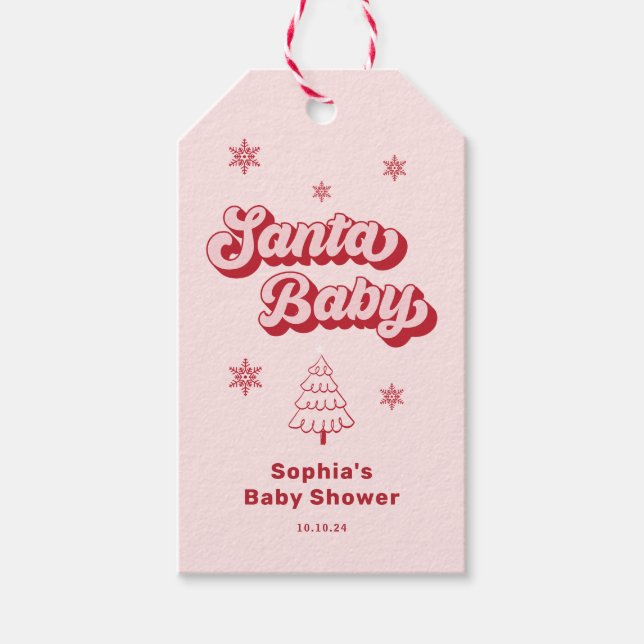 Étiquettes-cadeau Faveur de fête prénatale Bébé Noël Bébé rose Père  (Devant)