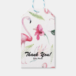Étiquettes-cadeau Faveur de fête tropicale Flamant rose & Hibiscus