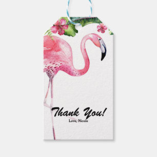 Étiquettes-cadeau Faveur de fête tropicale Flamant rose & Hibiscus