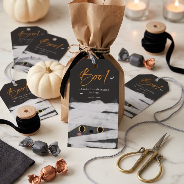 Étiquettes-cadeau Faveur de Halloween Chat Mummy Mignon (Créateur téléchargé)