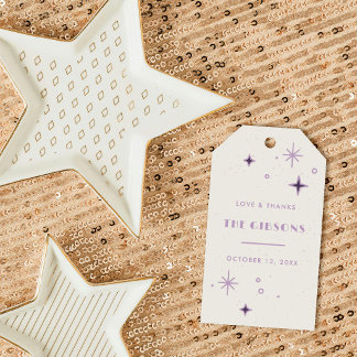 Étiquettes-cadeau Faveur de mariage céleste Lune & Étoiles Violettes