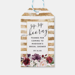Étiquettes-cadeau Faveur de mariage Floral et Or Sip Sip Hourra pour