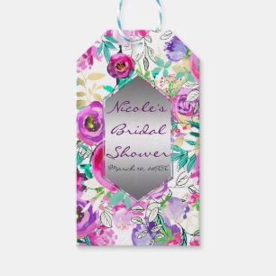 Étiquettes-cadeau Faveur de mariage floral moderne coloré rose viole
