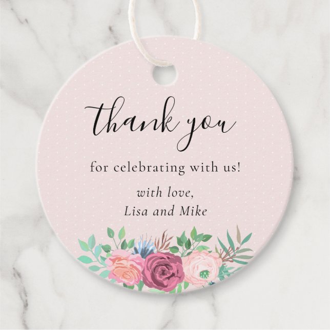 Étiquettes Cadeau Faveur de mariage floral rustique (Devant)