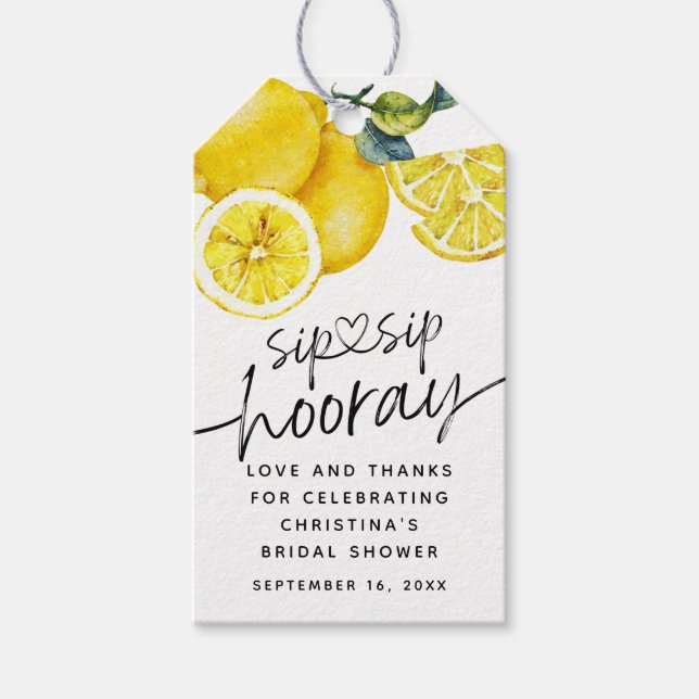 Étiquettes-cadeau Faveur de mariage Lemons Sip Sip Hooray (Devant)