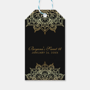 Étiquettes-cadeau Faveur de mariage moderne Glam noir Mandala doré