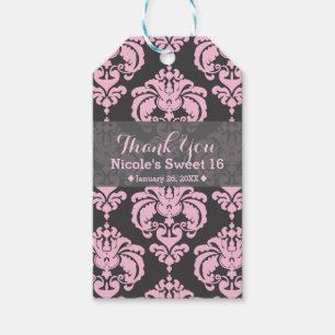 Étiquettes-cadeau Faveur de mariage vintage damassé rose et gris