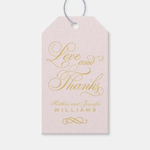 Étiquettes-cadeau Faveur de monogramme de calligraphie dorée d'amour