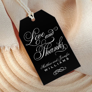 Étiquettes-cadeau Faveur de monogramme de calligraphie noire d'amour