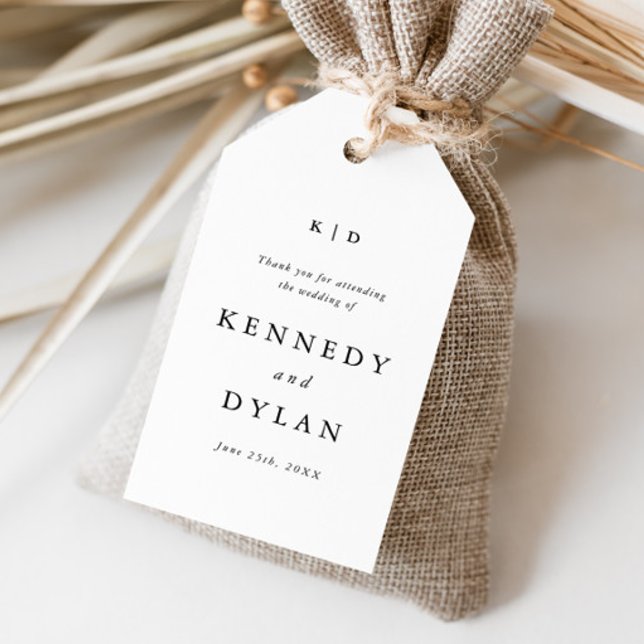 Étiquettes-cadeau Faveur de monogramme de mariage simple noir et bla (Simple black and white wedding monogram thank you favor tag.
)