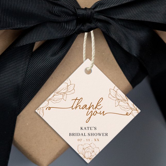 Étiquettes Cadeau Faveur de remerciement de douche nuptiale marron b (Floral Tan Brown Bridal Shower Thank You Favor Favor Tags
)