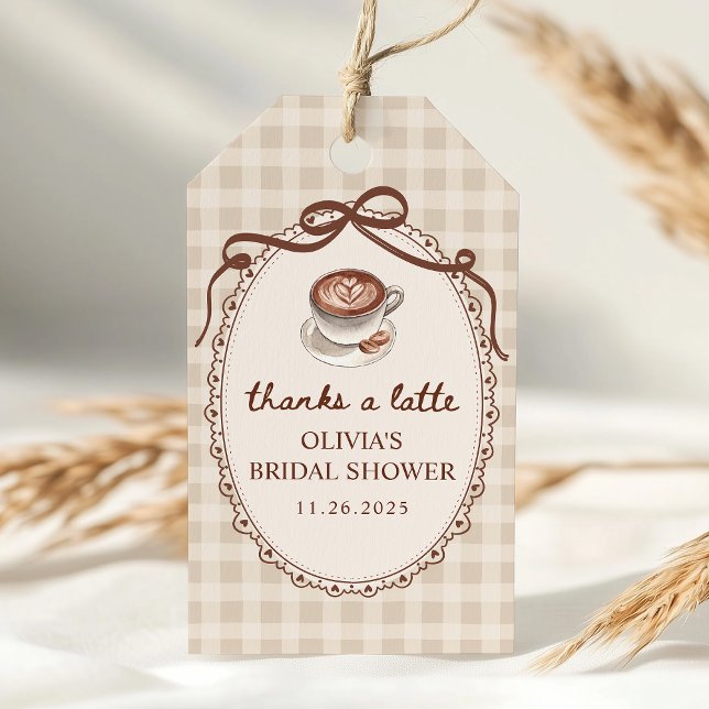 Étiquettes-cadeau Faveur de Remise de Mariée Café Gingham "L'Amour e (Créateur téléchargé)