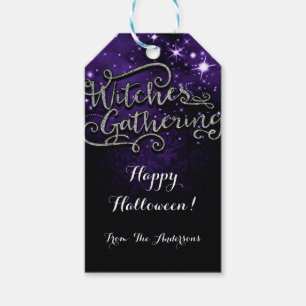 Étiquettes-cadeau Faveur de réunion de sorcières damassé violet et n