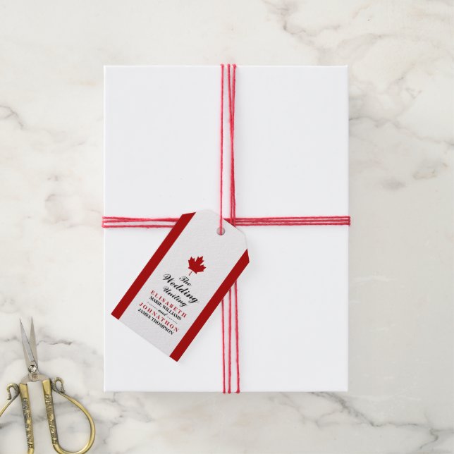 Étiquettes-cadeau Faveur du mariage du drapeau canadien (Avec de la ficelle)