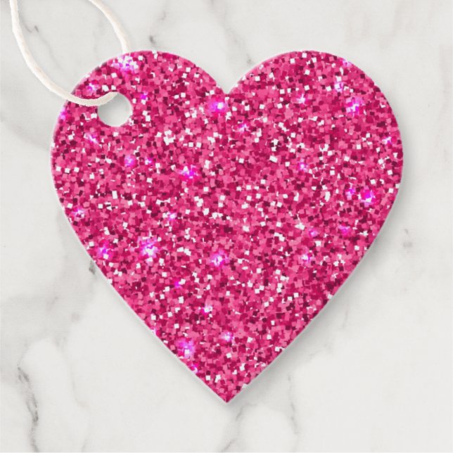 Étiquettes Cadeau-Faveur Faux Paillettes Rose (Devant)