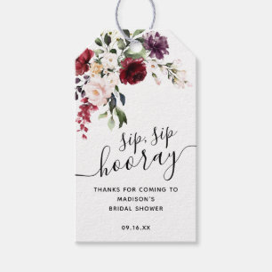 Étiquettes-cadeau Faveur Florale et Or Sip Sip Hourra pour la Mariée