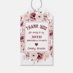 Étiquettes-cadeau Faveur florale personnalisée pour 30e anniversaire