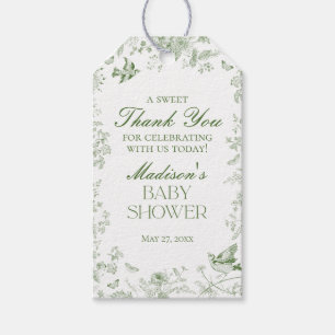 Étiquettes-cadeau Faveurs de Baby Shower Florales Vert Toile De Jouy