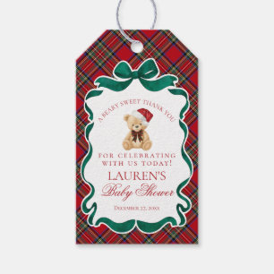 Étiquettes-cadeau Faveurs de Baby Shower Ours Tartan Rouge Noël