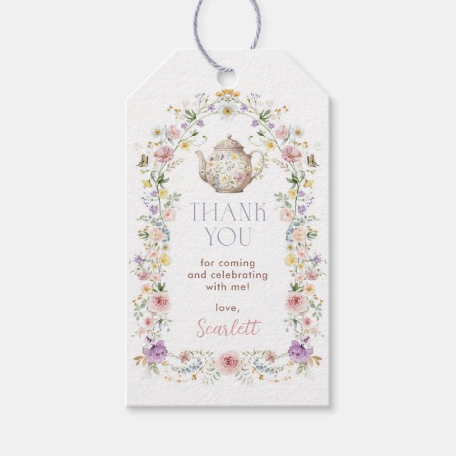 Étiquettes-cadeau Faveurs de Baby Shower Thème Tasse de Thé aux Fleu (Devant)