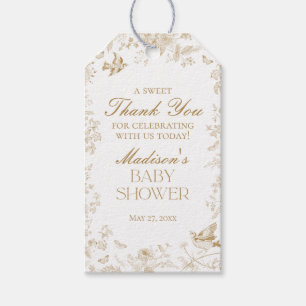 Étiquettes-cadeau Faveurs de baby shower Toile De Jouy dorée