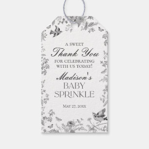 Étiquettes-cadeau Faveurs de Baby Sprinkle Floral Toile De Jouy Noir