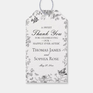 Étiquettes-cadeau Faveurs de mariage florales Toile De Jouy noires