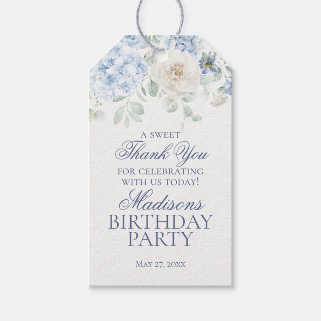 Étiquettes-cadeau Faveurs de naissance botaniques d'hydrangea floral (Devant)