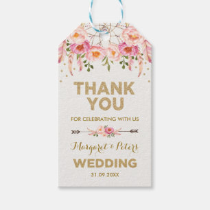 Étiquettes-cadeau Faveurs florales de mariage de Dreamcatcher d'or