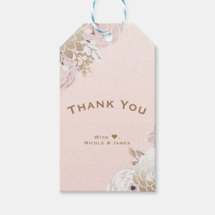 Étiquettes-cadeau Favor de mariage floral rose poudré or vintage mod