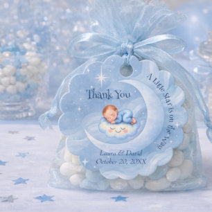 Étiquettes Cadeau Favori de Baby Shower Lune Céleste Étoiles Bleu Pa