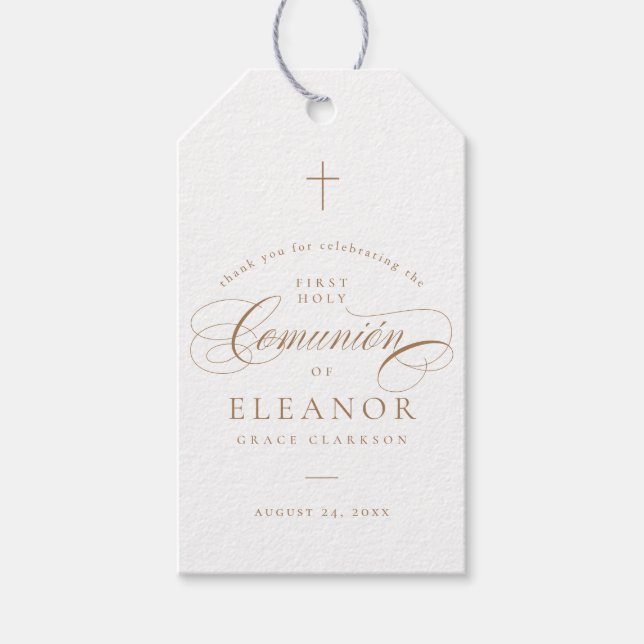 Étiquettes-cadeau Favori de Communion Calligraphie Croix Élégante (Devant)