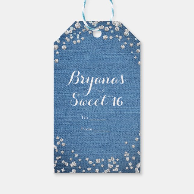 Étiquettes-cadeau Favori de fête Paillettes éparpillées Glam Denim & (Devant)