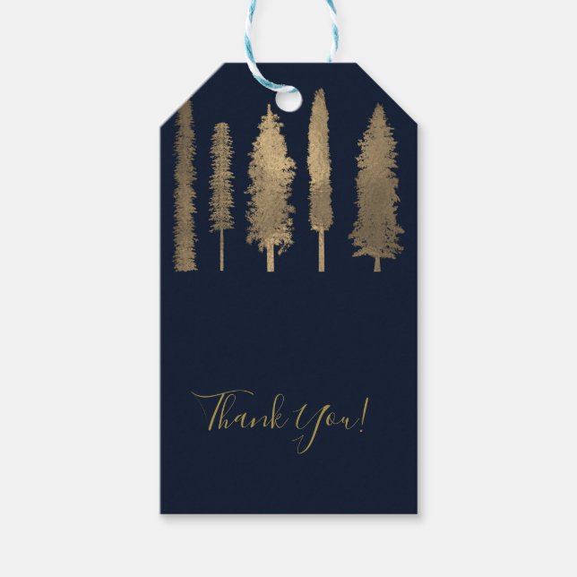 Étiquettes-cadeau Favoris rustiques en bois sombre bleu et or de la  (Devant)