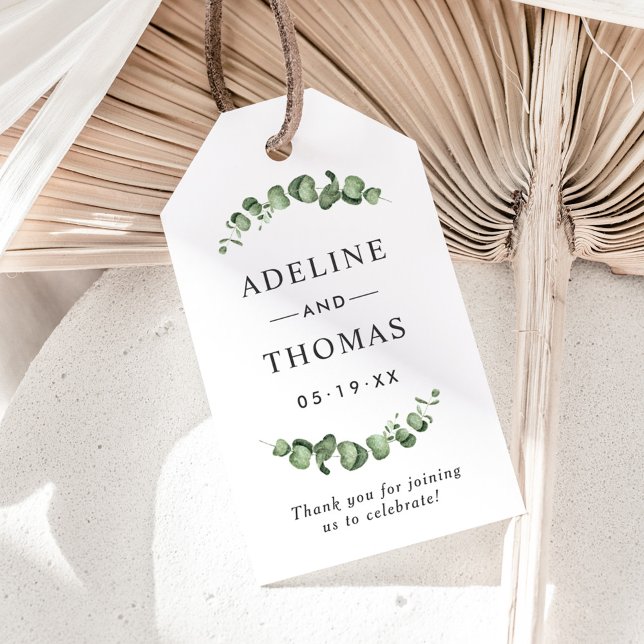 Étiquettes-cadeau Favour de mariage monogramme de verdure d'eucalypt (Créateur téléchargé)