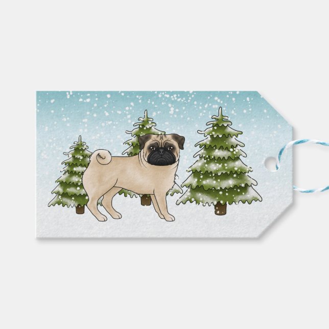 Étiquettes-cadeau Fawn Carlin joli dessin Chien Snowy Forêt d'hiver (Devant (Horizontal))