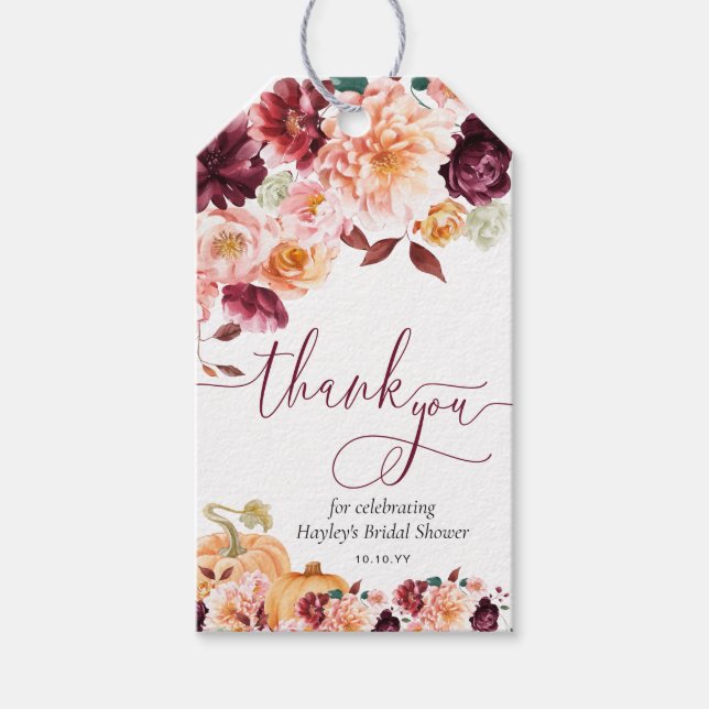 Étiquettes-cadeau Faye Bourgogne Floral de remerciement pour Baby Sh (Devant)