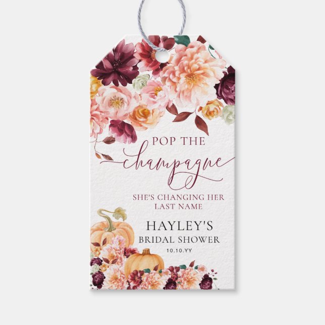 Étiquettes-cadeau Faye Burgundy Automne Floral Pop Le Champagne (Devant)