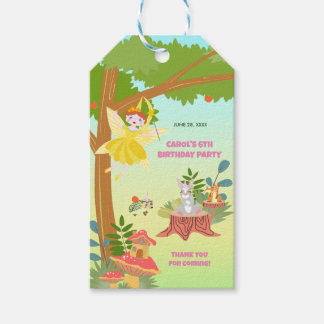 Étiquettes-cadeau Fée de jardin avec ses amis animaux fête d'anniver