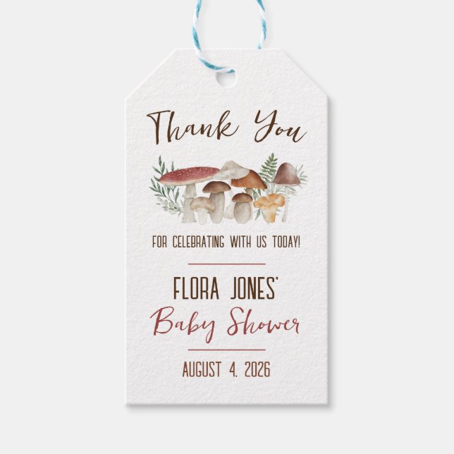 Étiquettes-cadeau Fée des Bois, Baby Shower sur le thème des Champig (Devant)