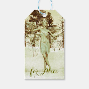 Étiquettes-cadeau Fée d'hiver dans l'art de fantaisie de forêt ennei