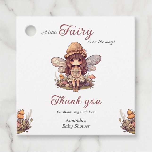 Étiquettes Cadeau Fée enchantée avec champignons Baby shower fille (Devant)