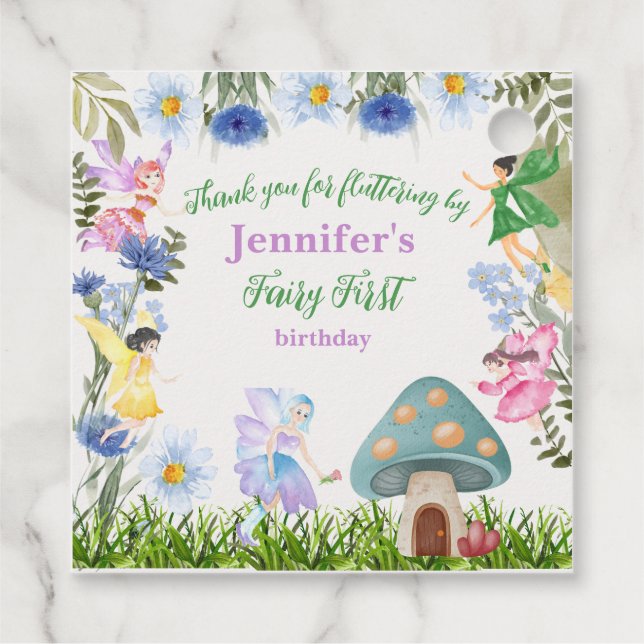 Étiquettes Cadeau Fée Fée Fée Fée d'anniversaire Fées et Fleurs n'im (Dos)